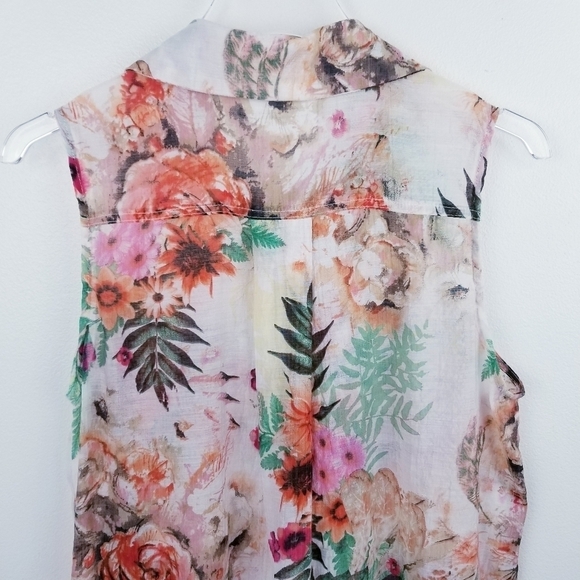 BUILT BY DREAMERS  Semi-Sheer Floral Longline Sleeveless Button Front Top size M - Picture 5 of 11
